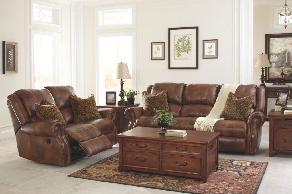 what colour goes with brown leather sofa