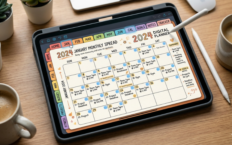 Screenshot of hyperlinked navigation inside a digital planner